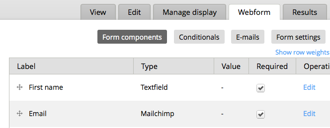 Webform Mailchimp setting on required